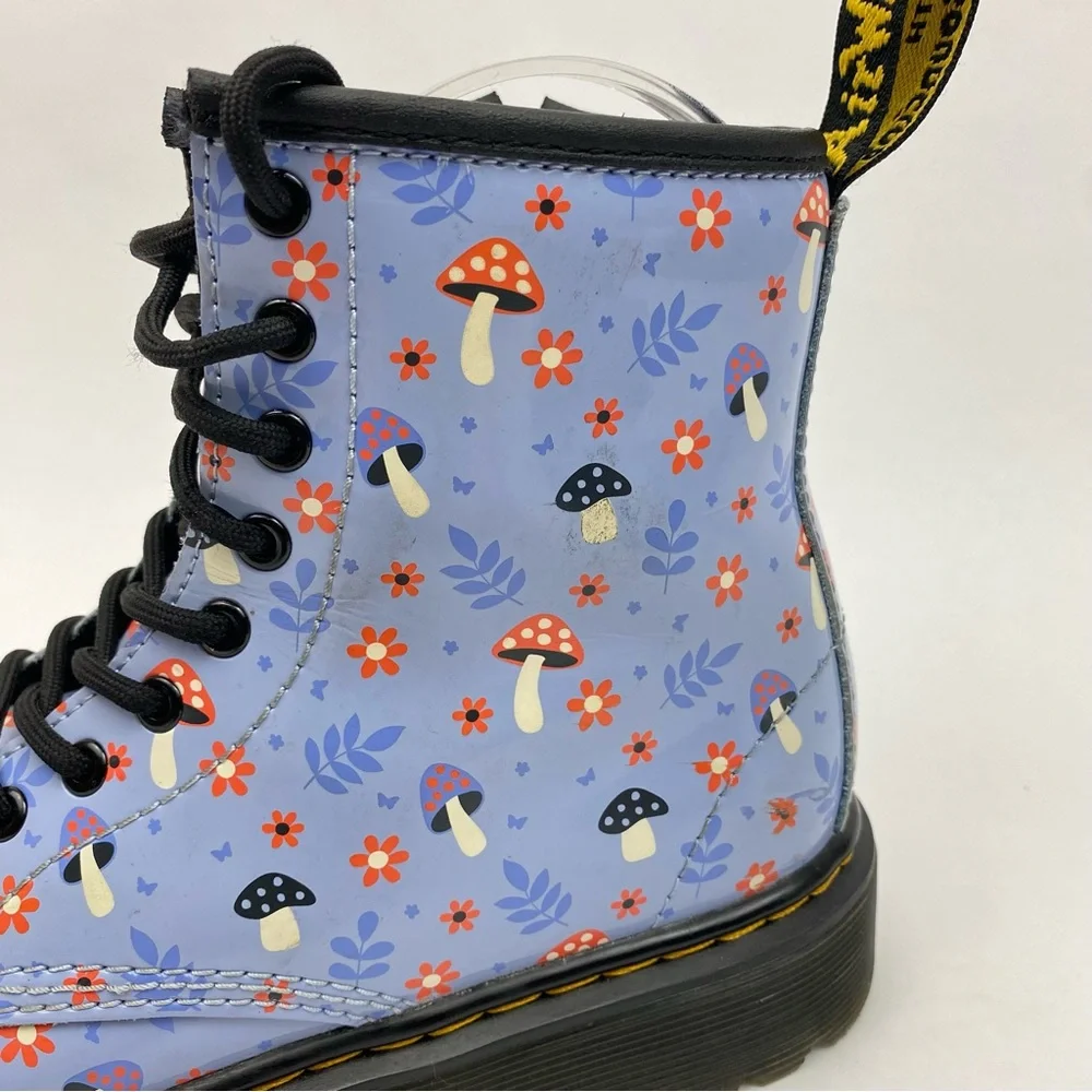 Martens 1460 Junior Patent Woodland boots in Zen Blue